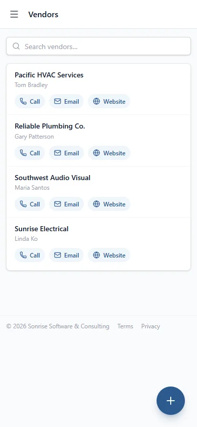 Vendor Management mobile view